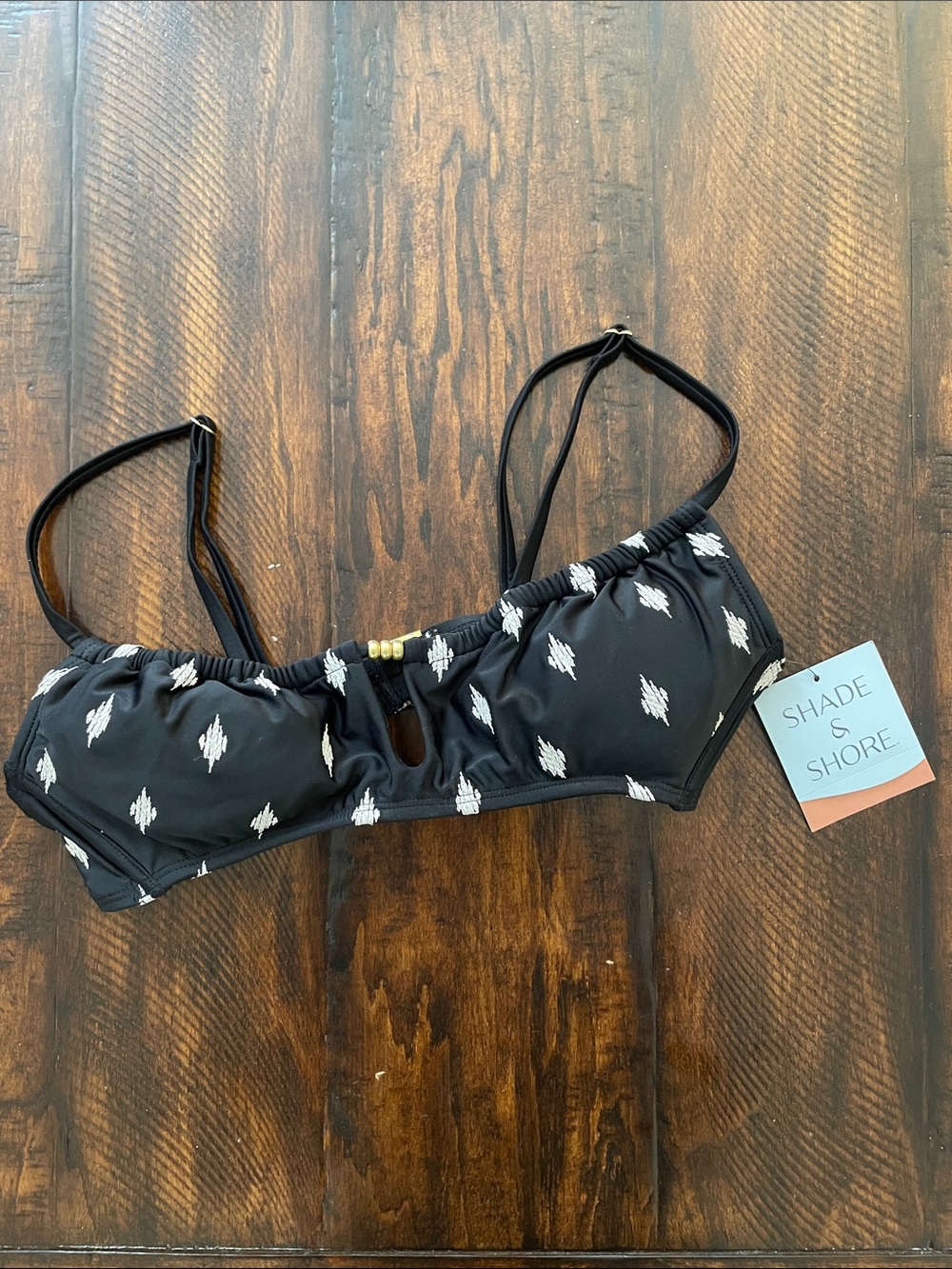 NWT Shade & Shore Black Bikini Top with White Diamond Motif
